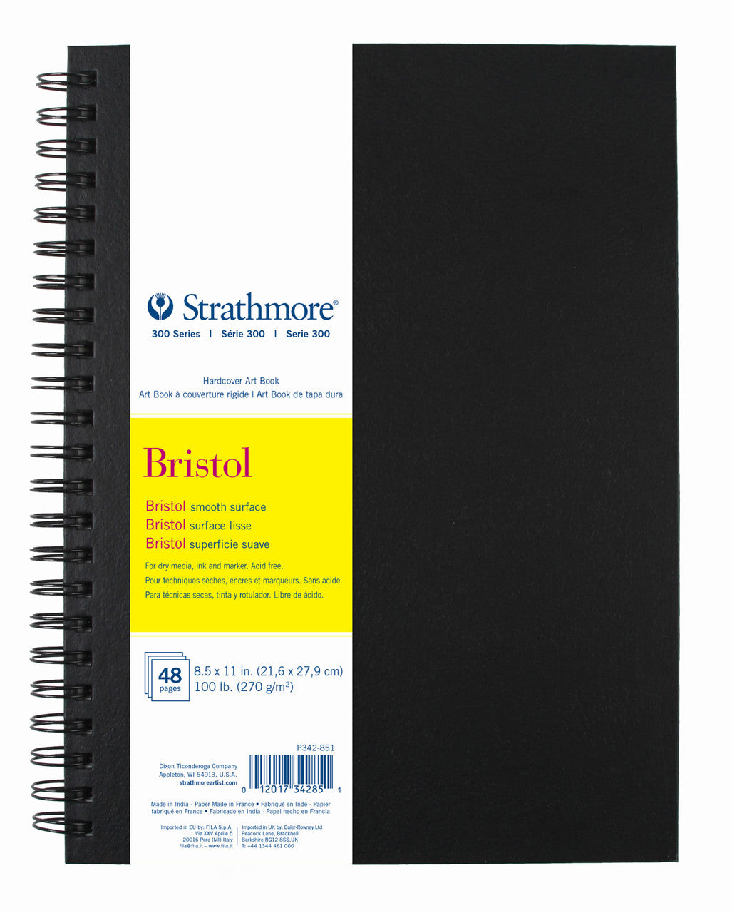 Strathmore 300 Series Bristol hardcover art book with black cover and spiral binding.