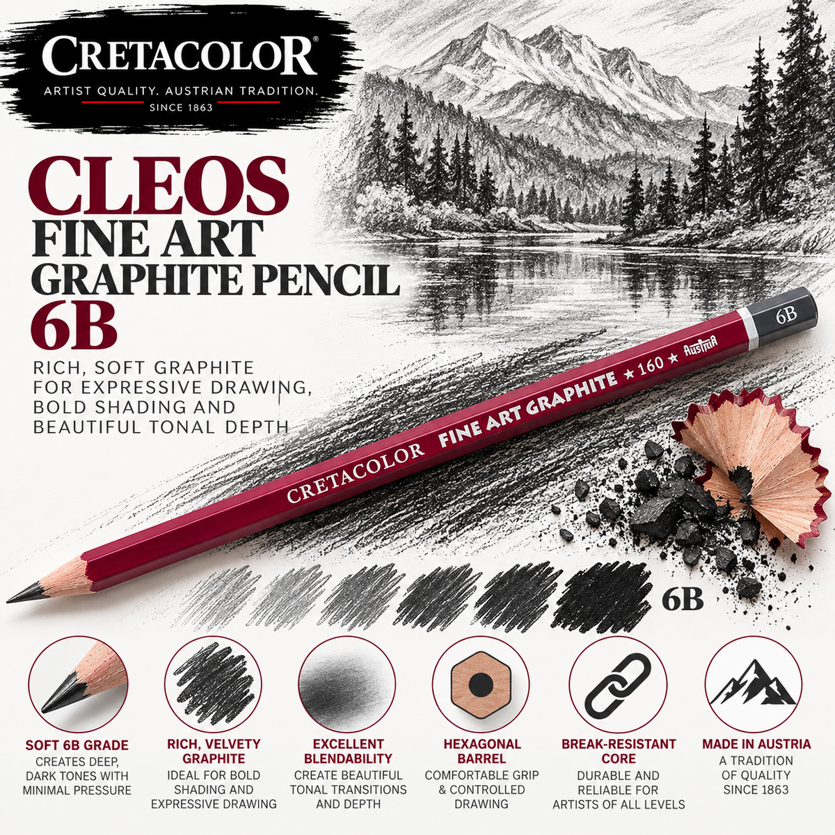 CRETACOLOR CLEOS FINE ART GRAPHITE PENCIL 6B