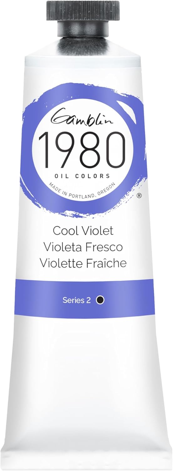 Tube of Gamblin 1980 Oil Colors in Cool Violet on a white background