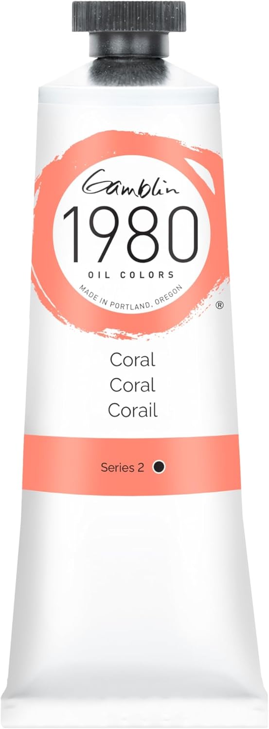 Tube of Gambin 1980 oil paint in Coral color on a white background