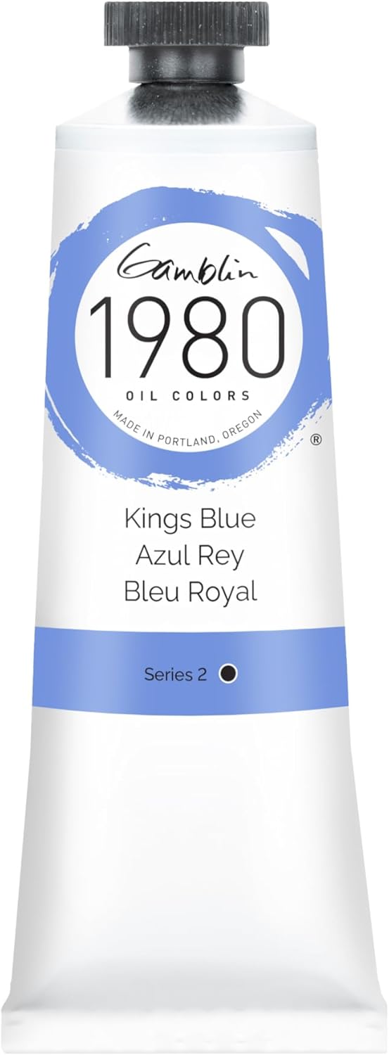 GAMBLIN 1980 oil paint tube labeled 'Kings Blue' on a white background