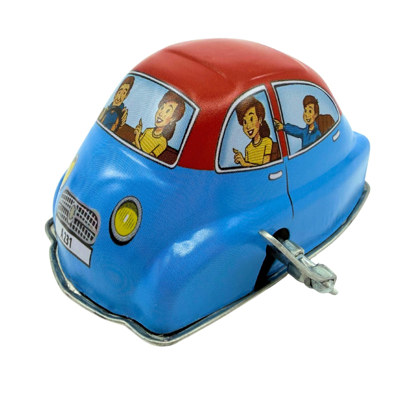 CLASSIC WIND-UP TIN TOY FAMILY CAR
