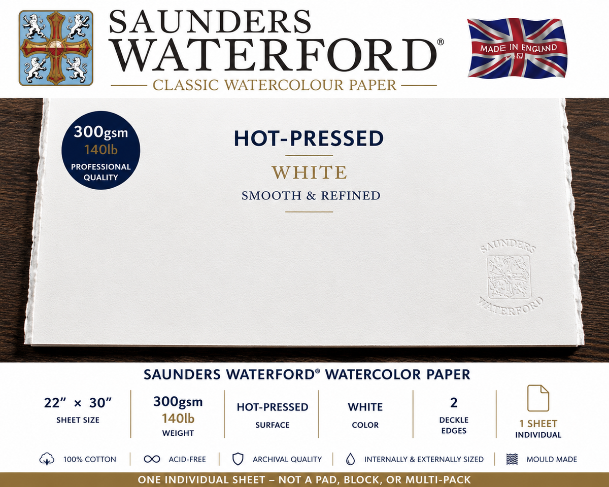 WATERFORD WATERCOLOR HOT-PRESSED WHITE 2-DECKLE 300g 22X30