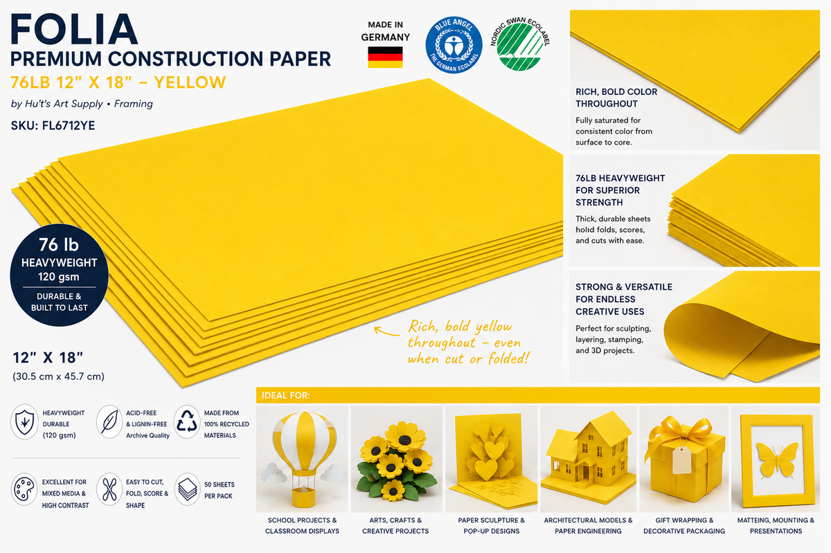FOLIA  PREMIUM CONSTRUCTION PAPER 76LB 12X18 YELLOW