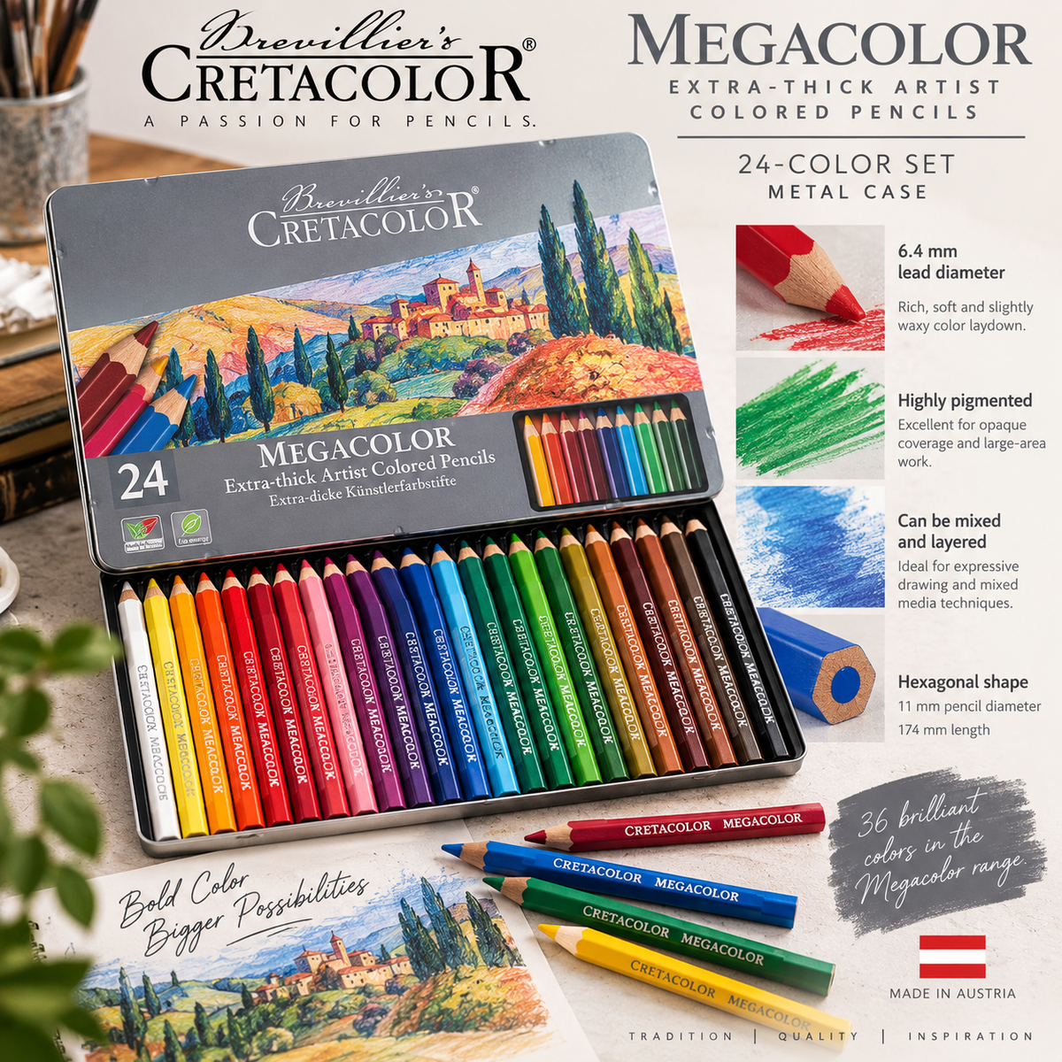MEGACOLOR, TIN BOX, 24 COLORS, ASSORTED