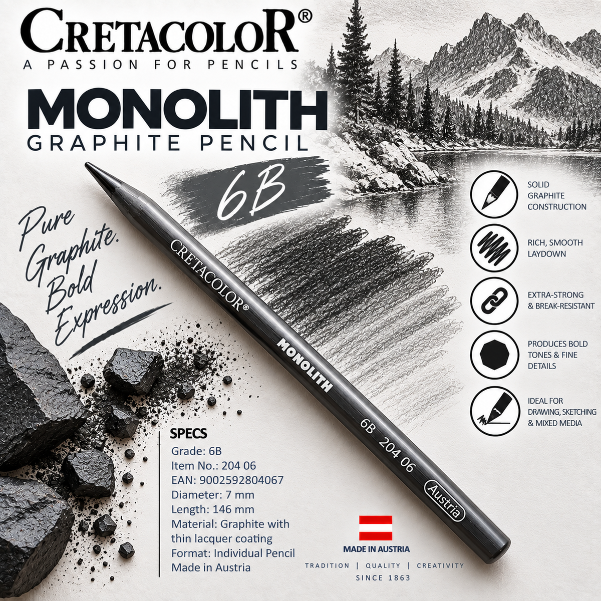 CRETACOLOR MONOLITH GRAPHITE PENCIL 6B