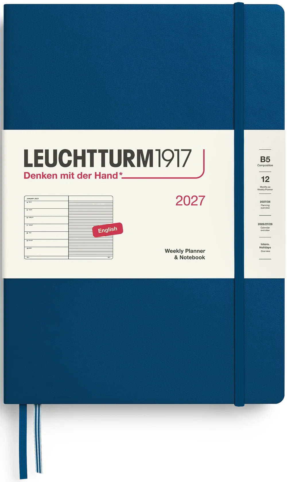 WEEKLY PLANNER &amp; NOTEBOOK 2027, COMPOSITION (B5) ENGLISH - INDIGO