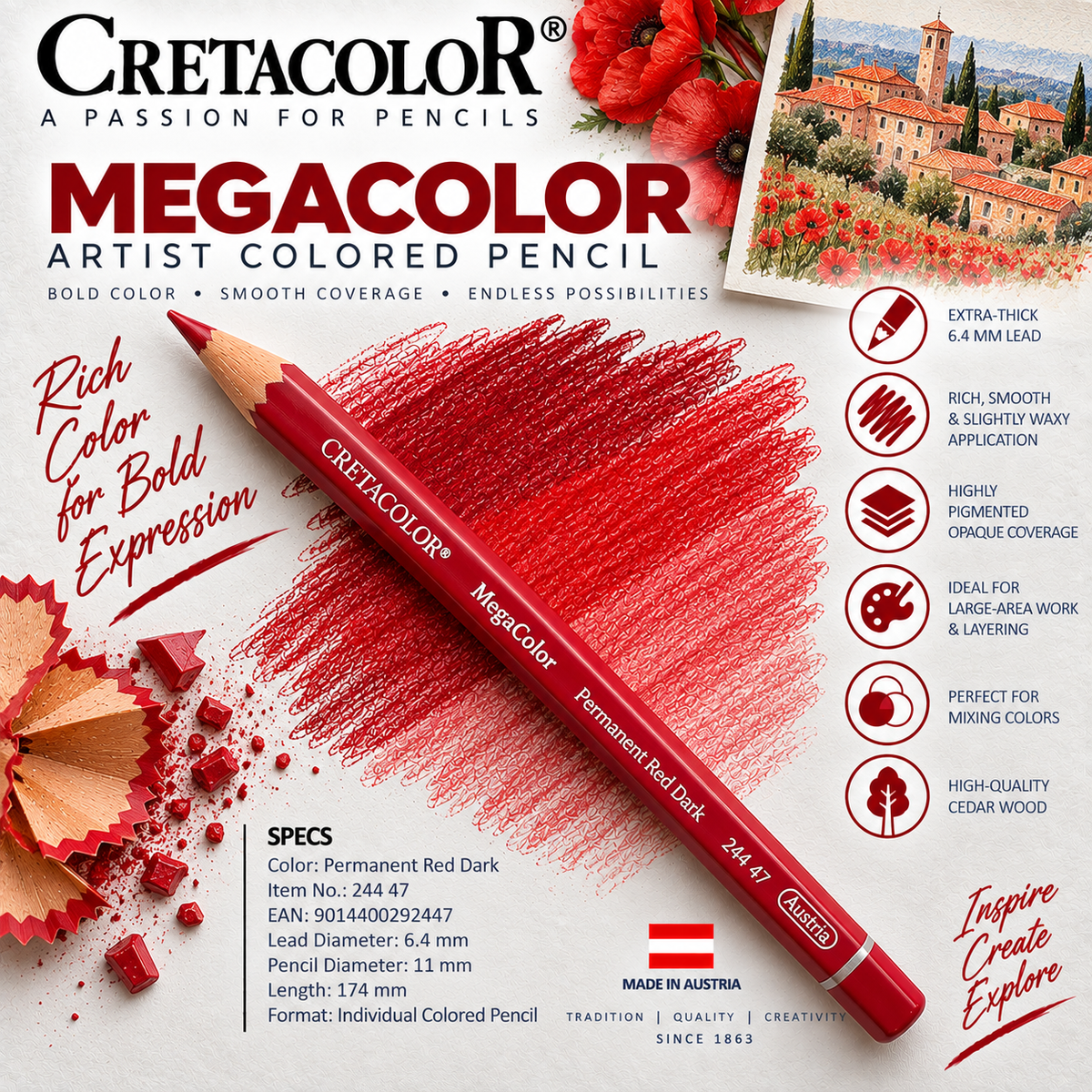 CRETACOLOR MEGACOLOR PERMANENT RED DARK