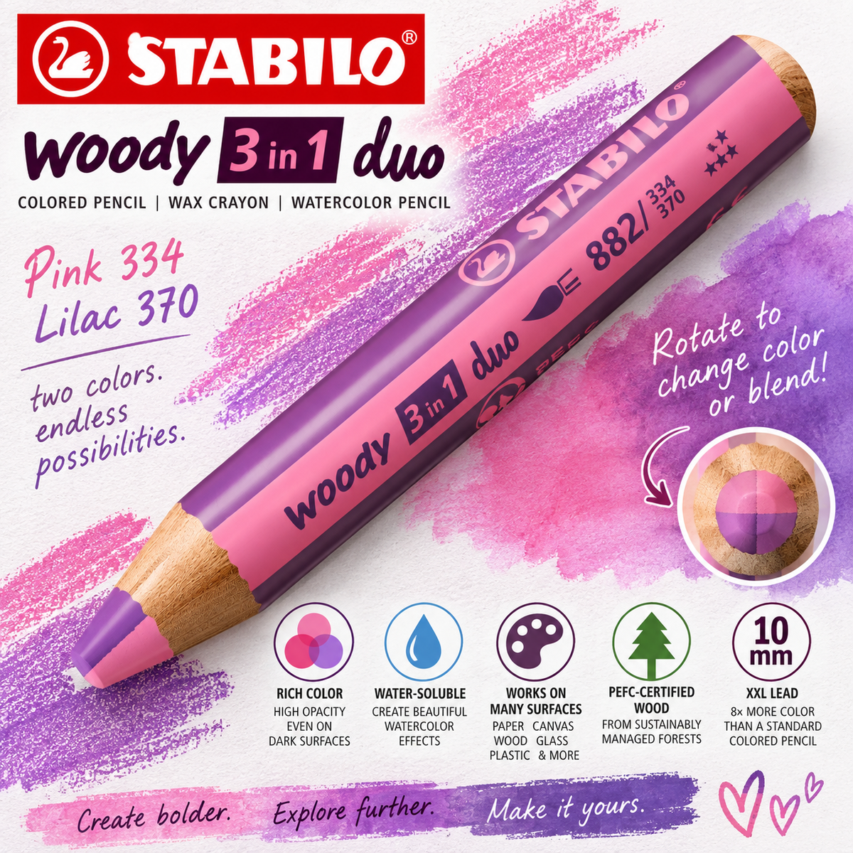 STABILO WOODY 3 IN 1 DUO PINK/LILAC
