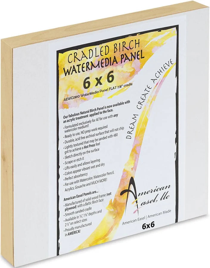 WATERMEDIA FACED CRADLED BIRCH PANEL FLAT 6 X 6 X 7/8"