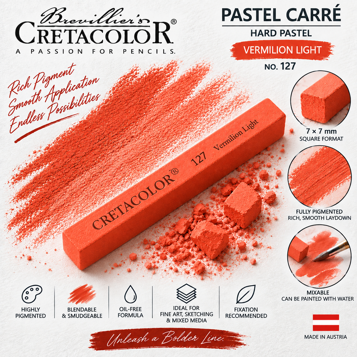 CRETACOLOR PASTEL CARRÉ VERMILION LIGHT