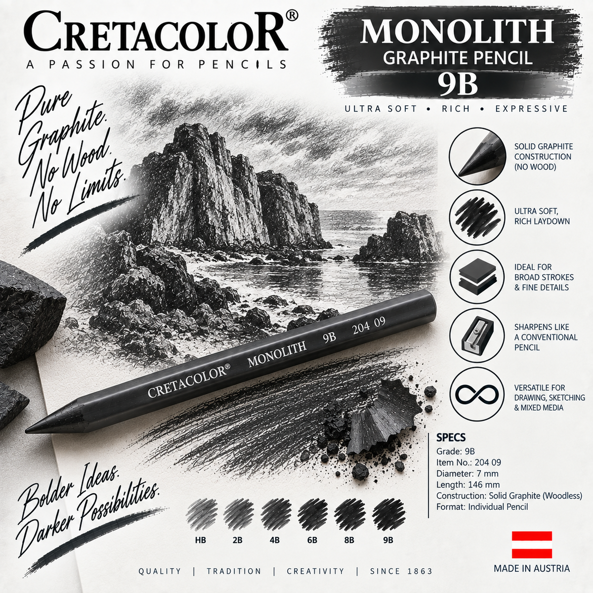 CRETACOLOR MONOLITH GRAPHITE PENCIL 9B