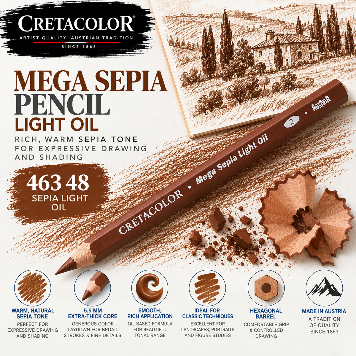 CRETACOLOR MEGA SEPIA PENCIL LIGHT OIL MEDIUM