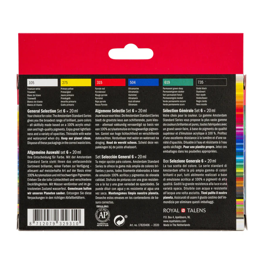 AMSTERDAM STANDARD ACRYLIC 6X20ML GENERAL SET