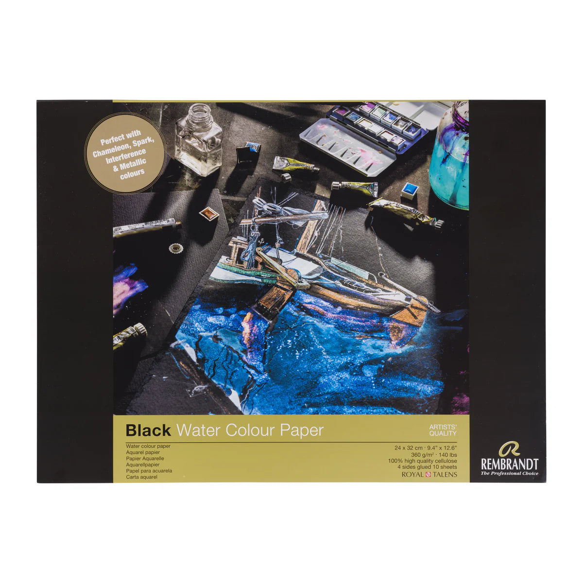 RWC PAPER BLOCK 360G BLACK WATERCOLOR PAPER FINE GRAIN 24CM X 32CM