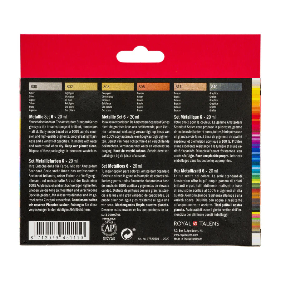 AMSTERDAM STANDARD ACRYLIC 6X20ML METALLICS SET