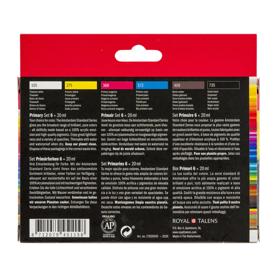 AMSTERDAM STANDARD ACRYLIC 6X20ML PRIMARY SET