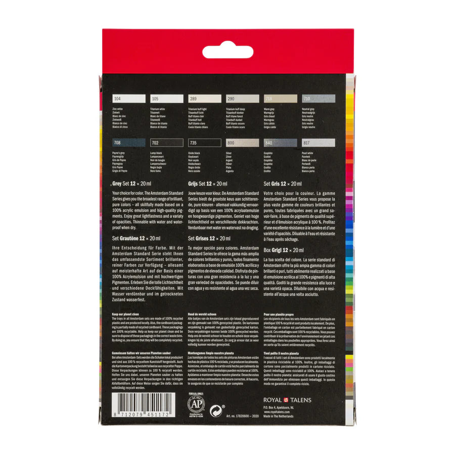 AMSTERDAM STANDARD ACRYLIC 12X20ML GREYS SET