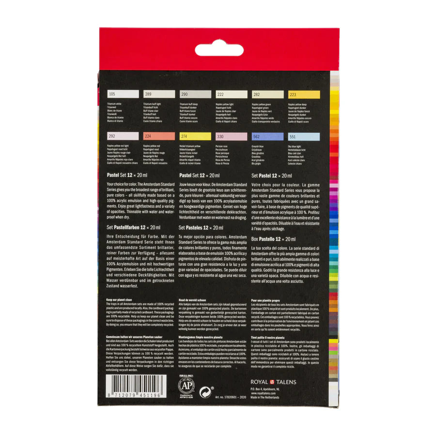 AMSTERDAM STANDARD ACRYLIC 12X20ML PASTELS SET