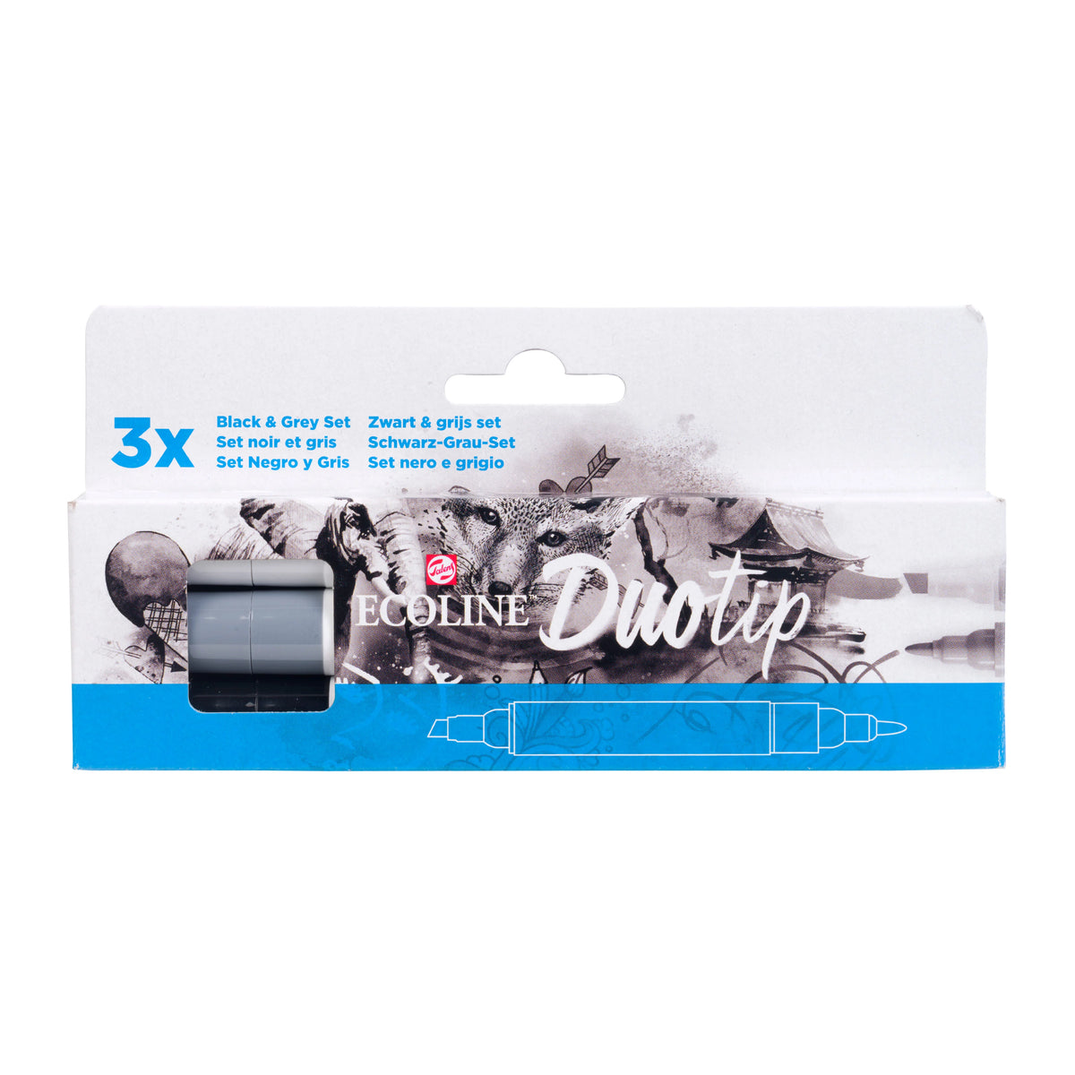 ECOLINE WATERCOLOR DUO TIP SET/3 BLACK AND GREY