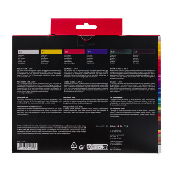 AMSTERDAM STANDARD ACRYLIC CLASSROOM SET – 6X120 ML