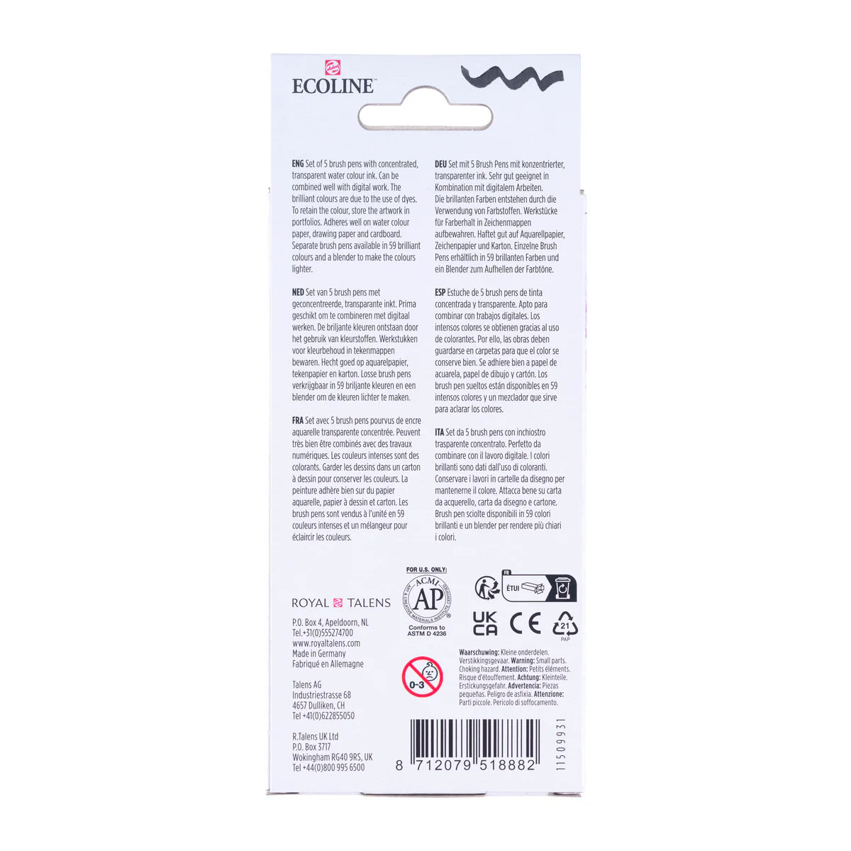 ECOLINE WATERCOLOR BRUSHPEN SET/5 PASTEL