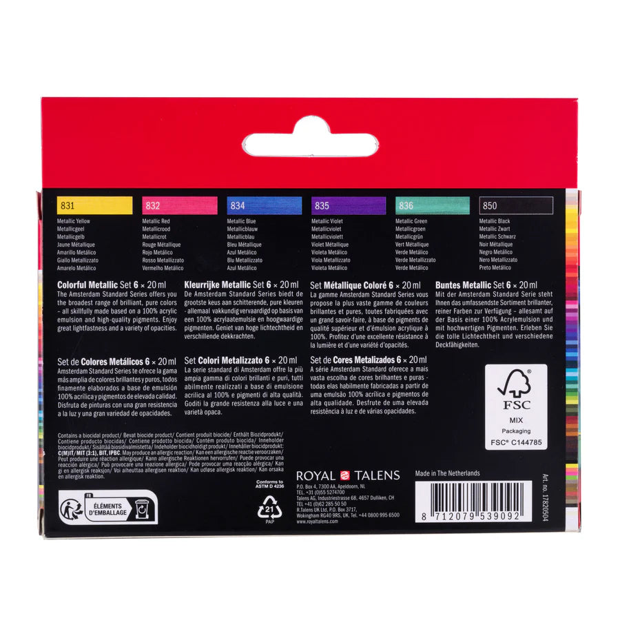 AMSTERDAM STANDARD ACRYLIC 6X20ML COLORFUL METALLICS SET