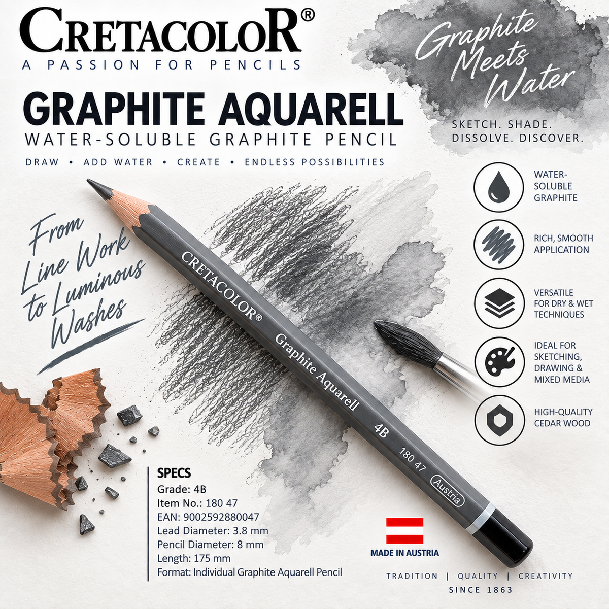 CRETACOLOR GRAPHITE AQUARELL PENCIL 4B