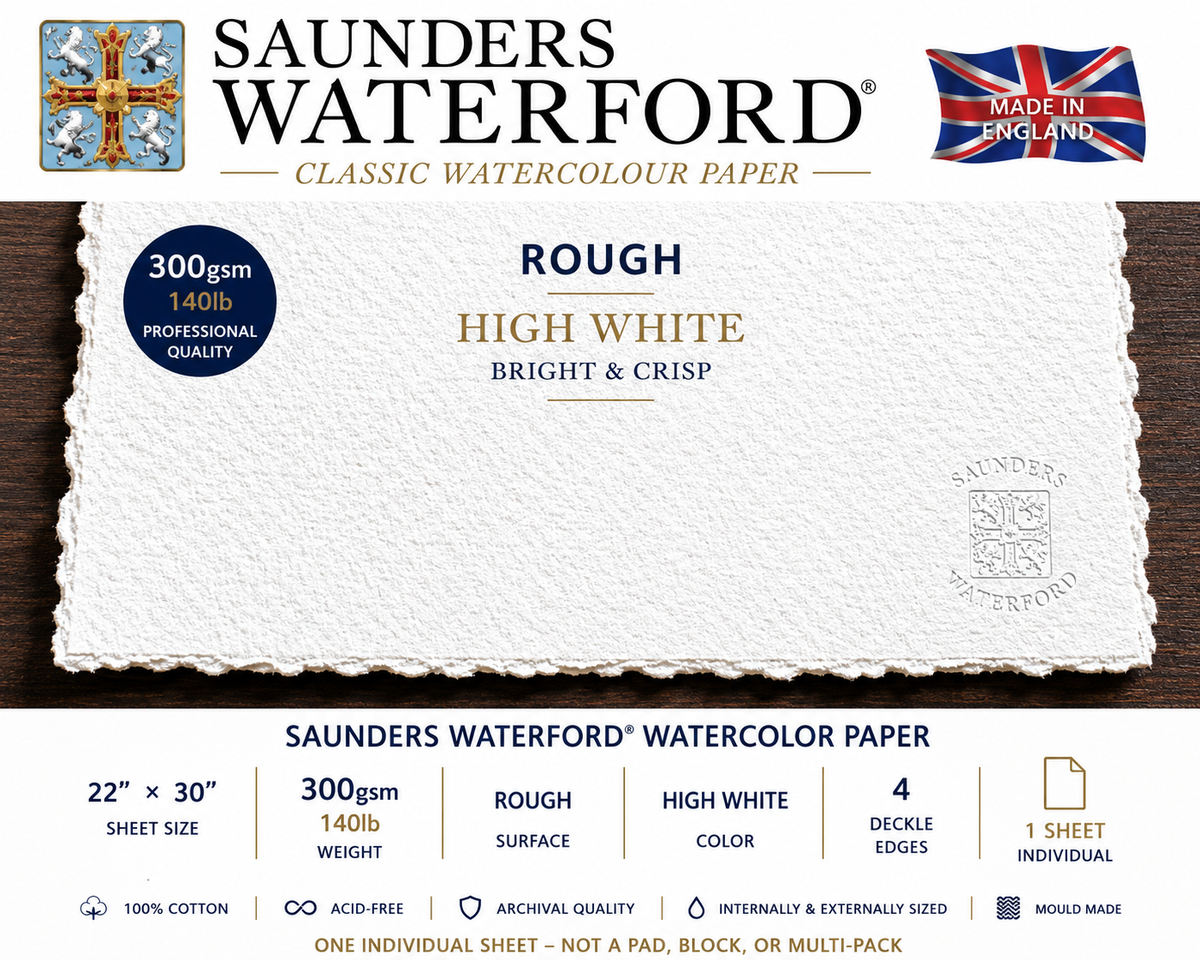 WATERFORD WATERCOLOR ROUGH HIGH WHITE 4-DECKLE 300g 22X30