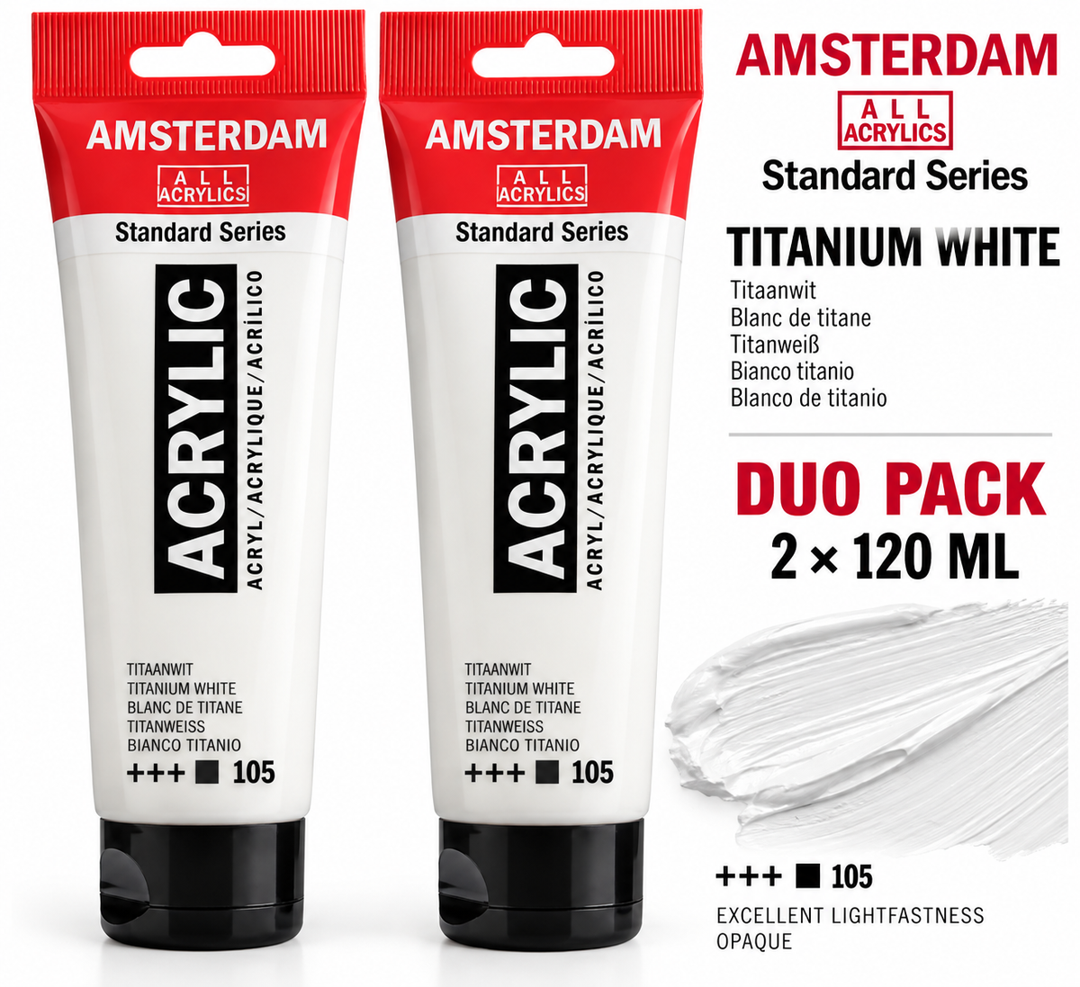 AMSTERDAM ACRYLIC 120ML TITANIUM WHITE PLUS ONE FREE