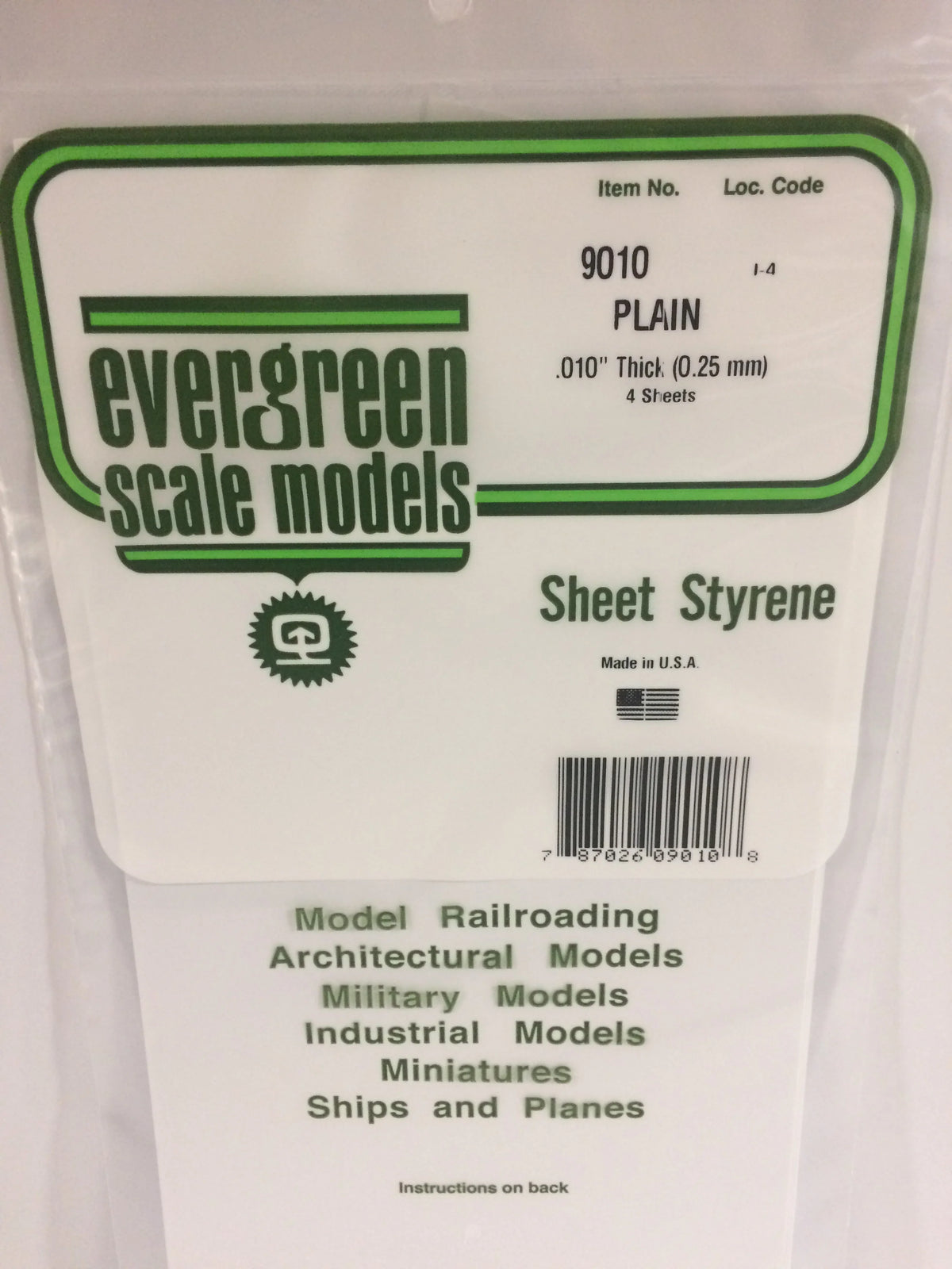 STYRENE SHEET PLAIN .010 4 SHEETS