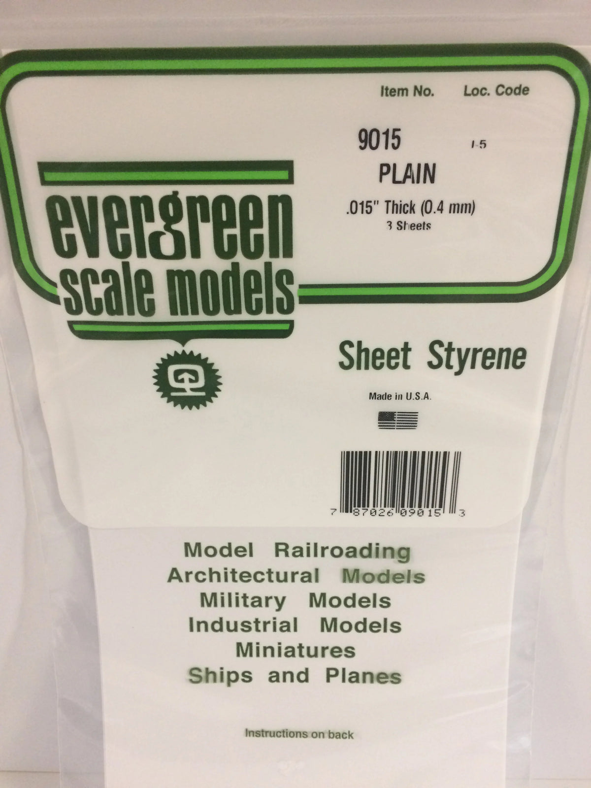 STYRENE SHEET PLAIN .015 3 SHEETS