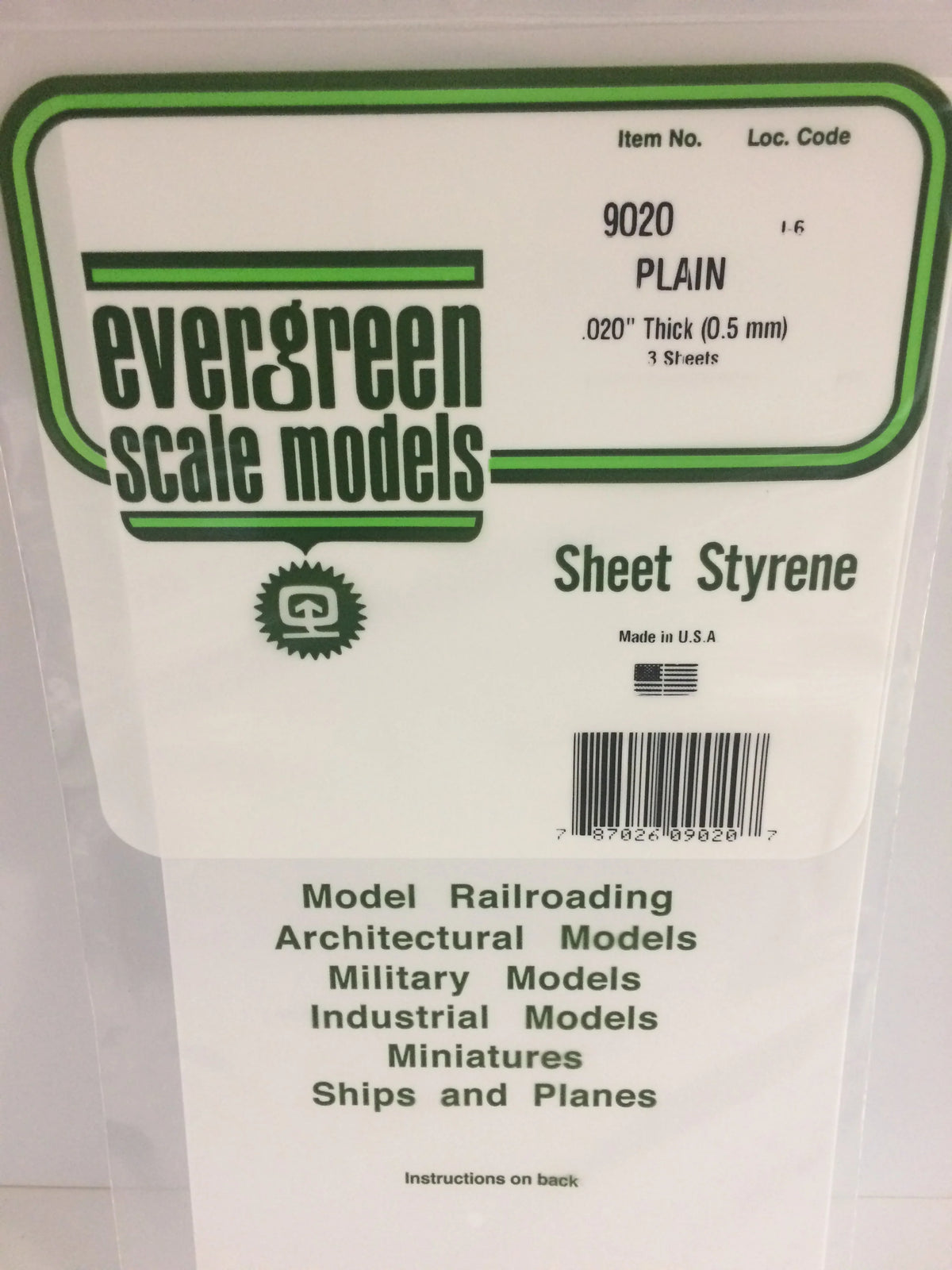 STYRENE SHEET PLAIN .020 3 SHEETS