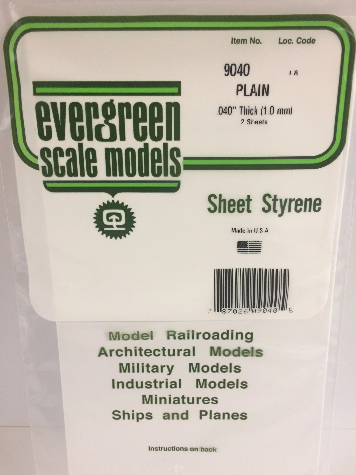 STYRENE SHEET PLAIN .040 2 SHEETS