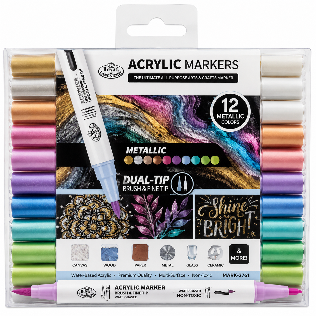 ACRYLIC MARKERS METALLIC COLORS DUAL BRUSH 12PK