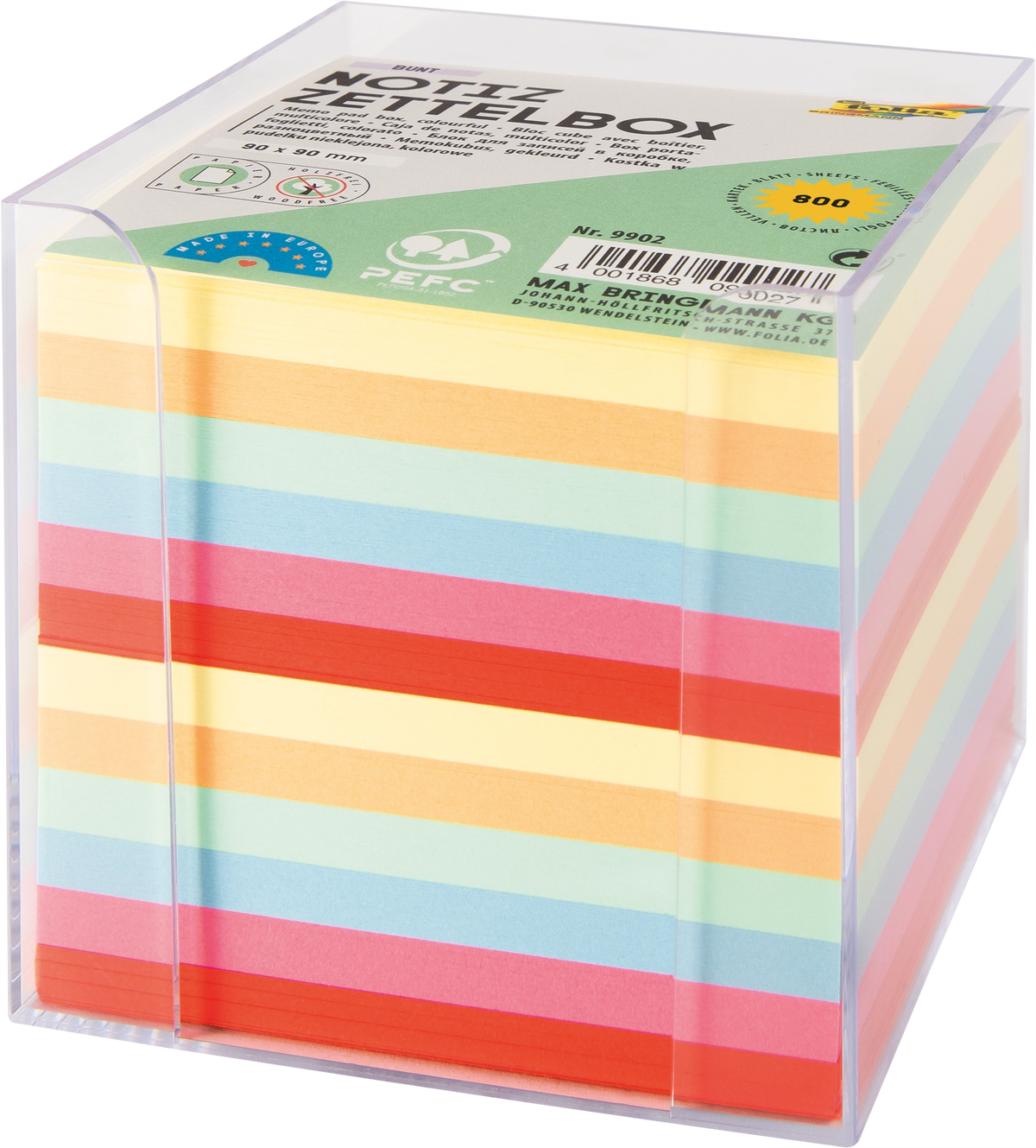 FOLIA NOTE BOX – ASSORTED COLORS 9CM X 9CM