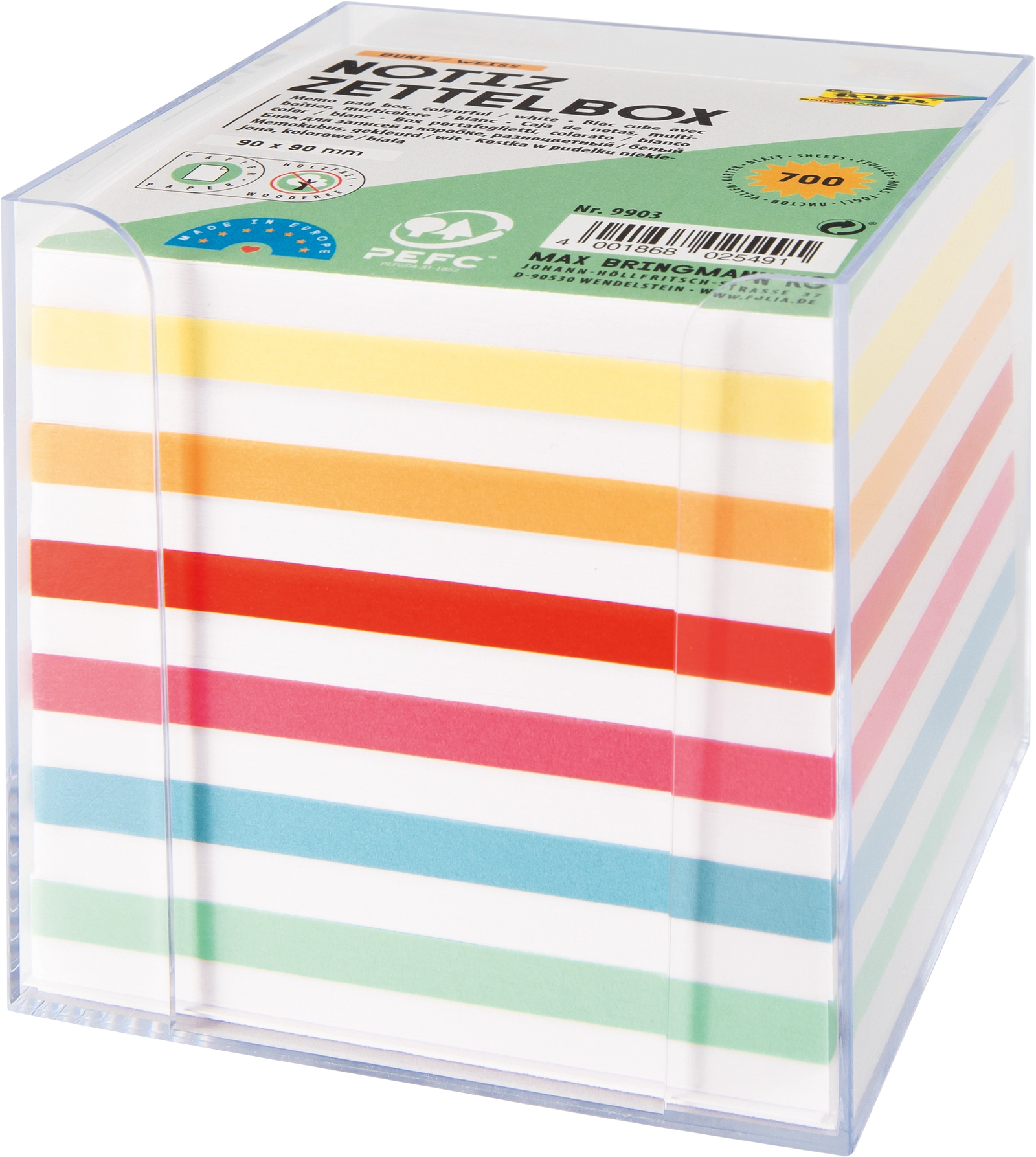 FOLIA NOTE BOX – ASSORTED COLORS 9CM X 9CM