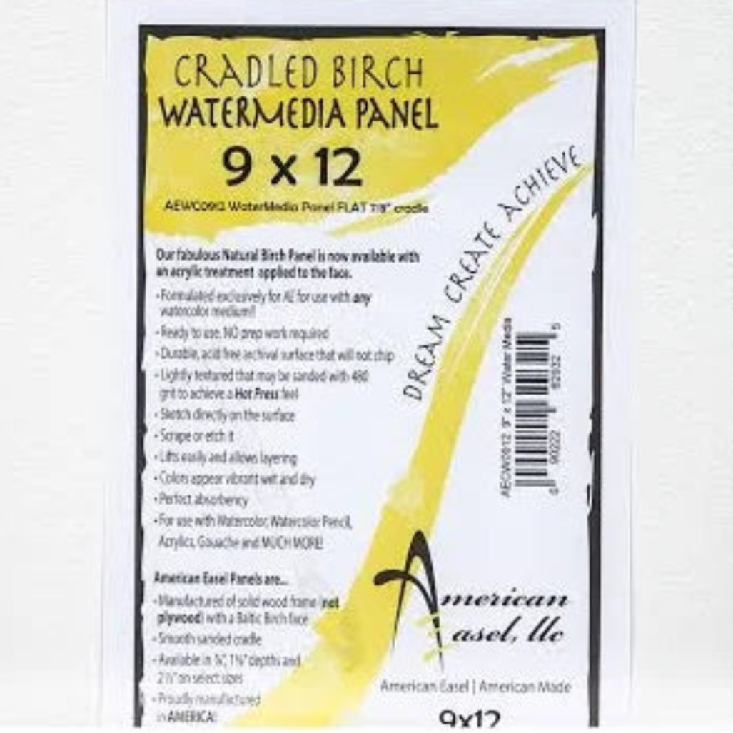 WATERMEDIA FACED CRADLED BIRCH PANEL FLAT 9 X 12 X 7/8"