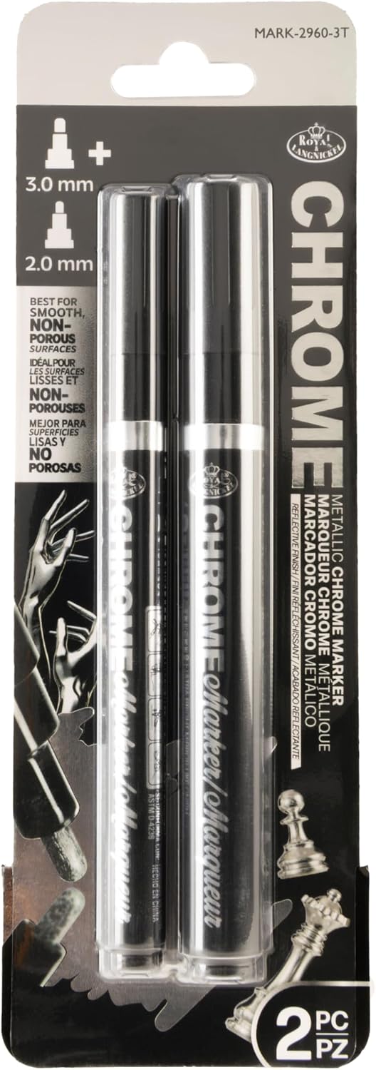 ACRYLIC MARKERS SILVER METALLIC CHROME 2MM/3MM 2PK