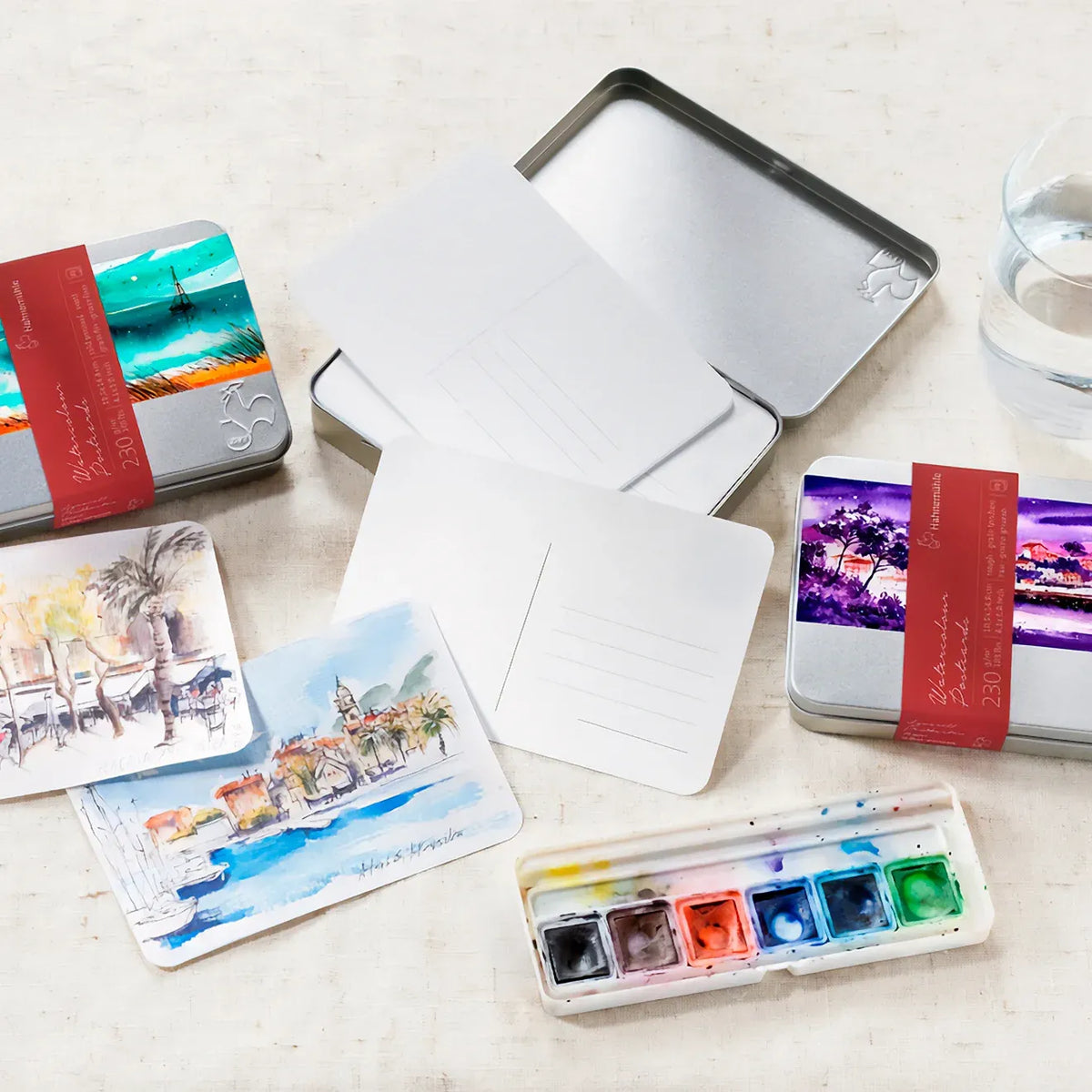 WATERCOLOUR POSTCARDS IN METAL BOX, COLD PRESSED, 230GSM, 4 X 6IN, 30 S...
