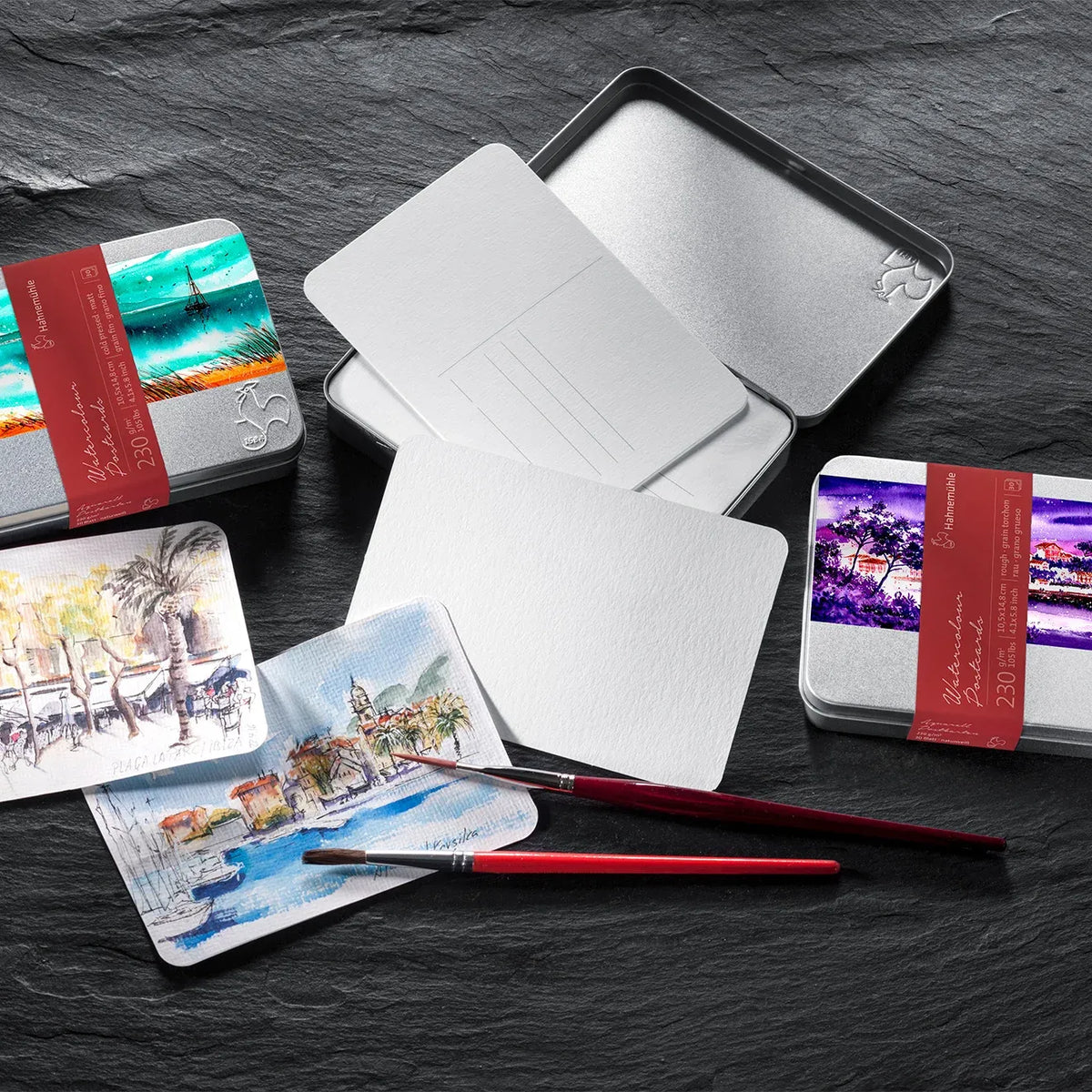 WATERCOLOUR POSTCARDS IN METAL BOX, COLD PRESSED, 230GSM, 4 X 6IN, 30 S...