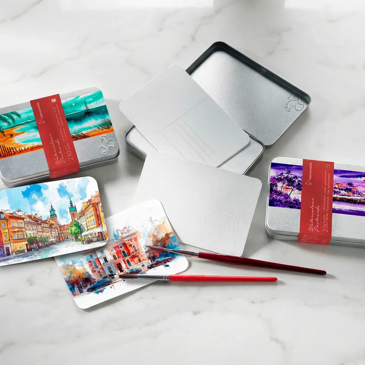 WATERCOLOUR POSTCARDS IN METAL BOX, COLD PRESSED, 230GSM, 4 X 6IN, 30 S...