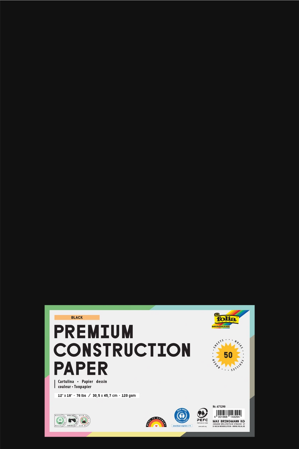 FOLIA  PREMIUM CONSTRUCTION PAPER 76LB 12X18 BLACK