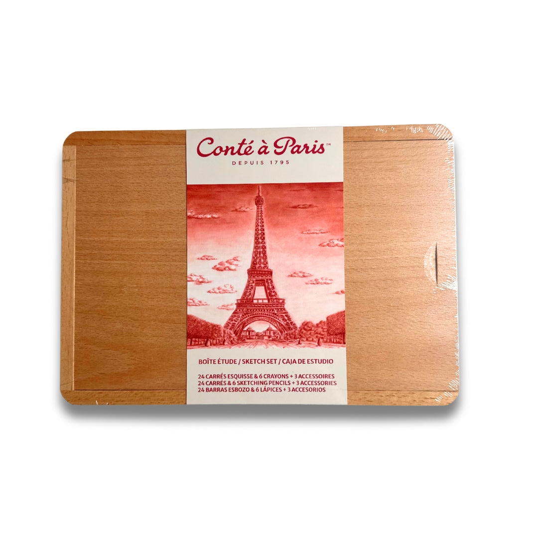 CONTE PASTEL CARRÉ &amp; SKETCH PENCIL WOOD BOX 30 SET - ASSORTED