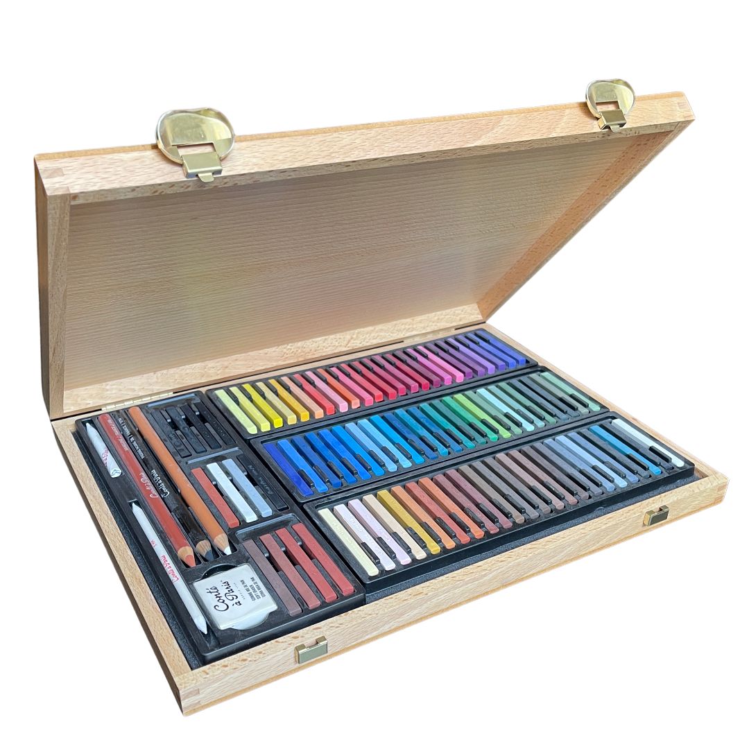 CONTE COLOUR &amp; SKETCH PASTEL CARRÉ WOOD BOX 84 SET - ASSORTED