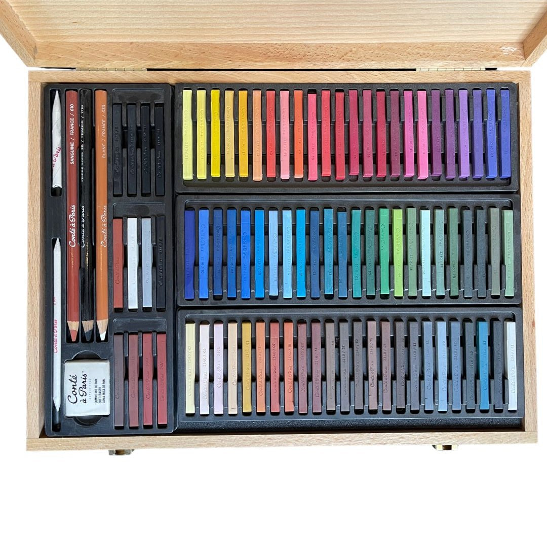 CONTE COLOUR & SKETCH PASTEL CARRÉ WOOD BOX 84 SET - ASSORTED