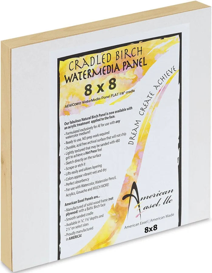 WATERMEDIA FACED CRADLED BIRCH PANEL FLAT 8 X 8 X 7/8"