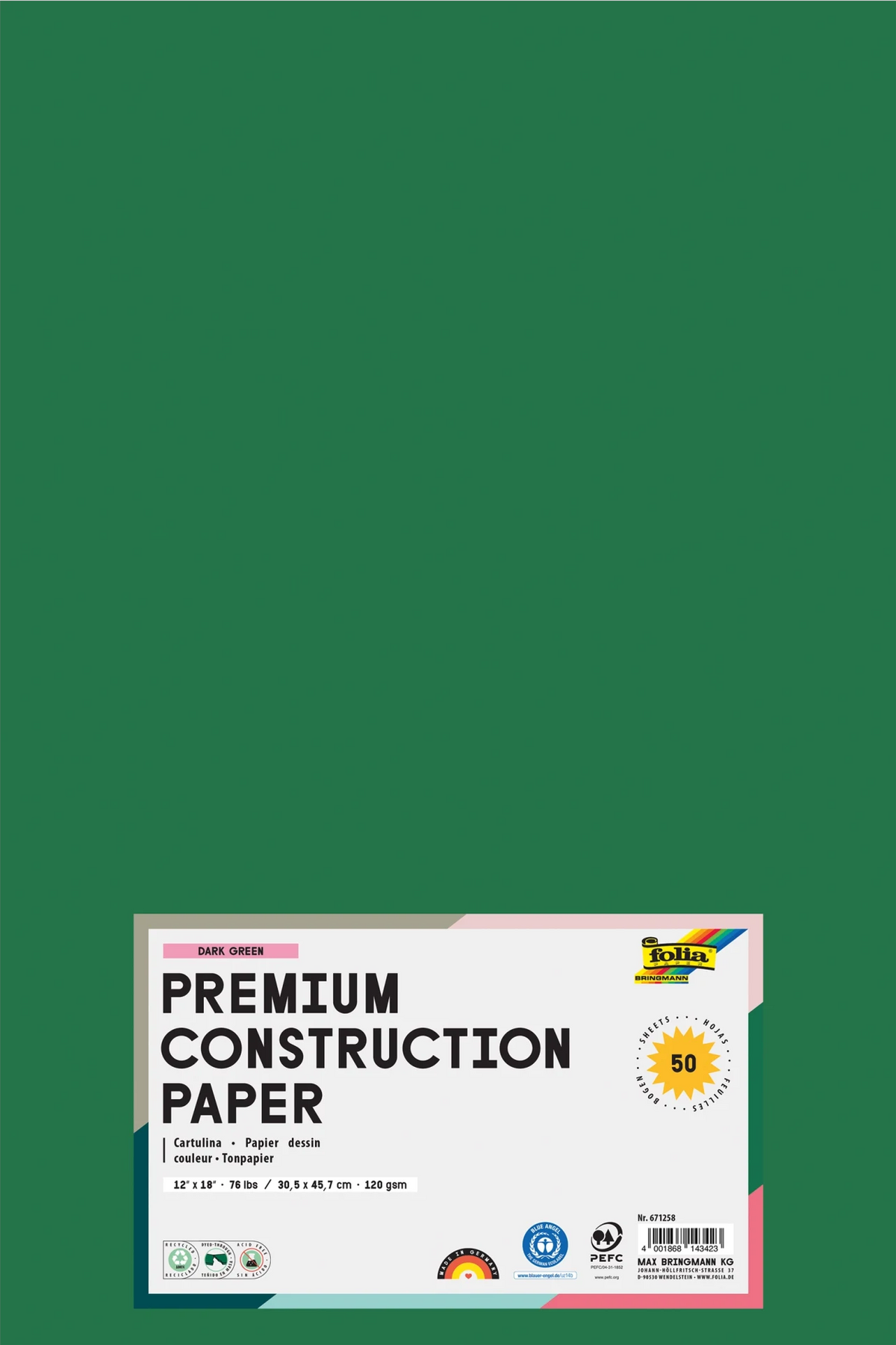 FOLIA PREMIUM CONSTRUCTION PAPER 76LB 12X18 DARK GREEN