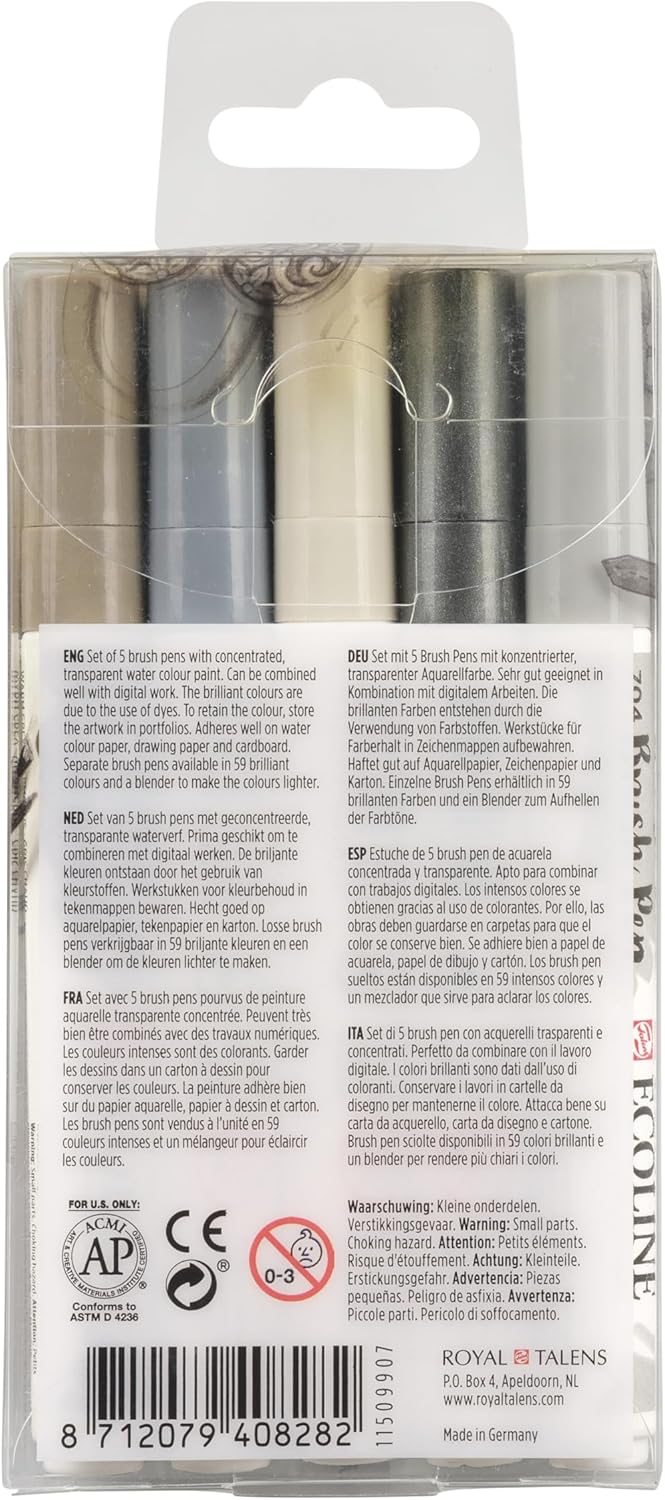 ECOLINE WATERCOLOR BRUSHPEN SET/5 GREY