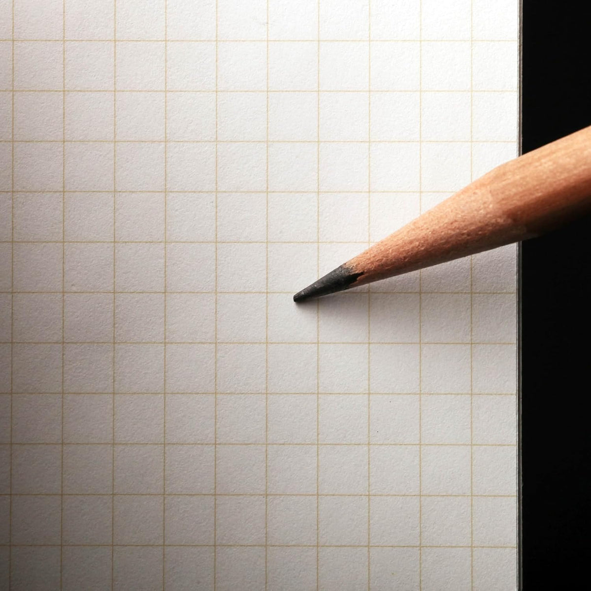 Pencil tip on a piece of field notes original kraft memo book graph paper